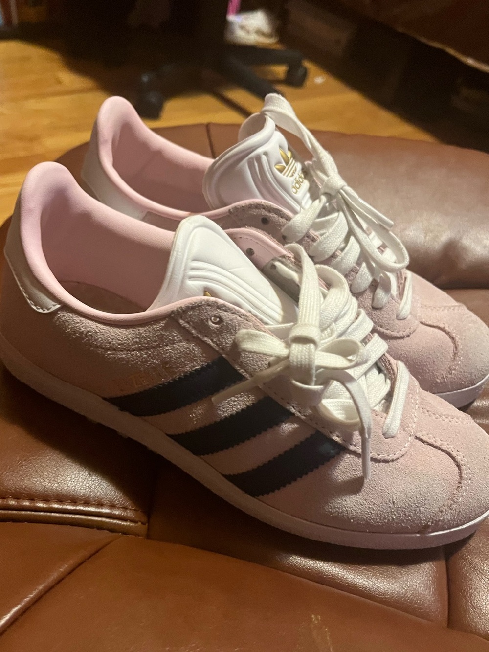 adidas Pink Gazelle Suede Sneakers with Navy Stripes - Picture 6 of 8